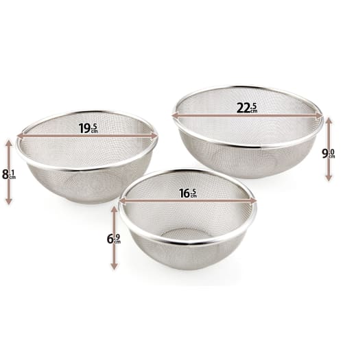 Made in Japan, 18-8 Stainless Steel Colander, Elite Colander, Value 3-Piece Set