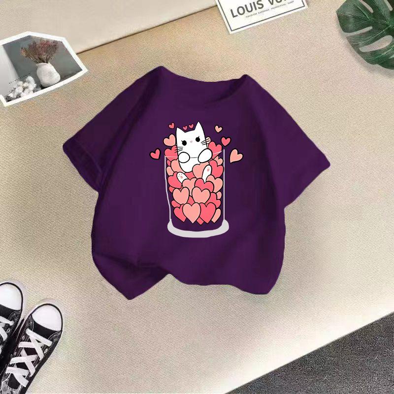 Children's Casual Short-sleeved T-shirt - Summer Girls' And Boys' Fashionable And Cute Cat T-shirt