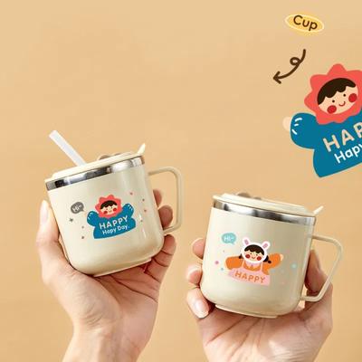 270ml 316 Stainless Steel Double Wall Insulated Mug Tumbler With Lid&Straw Cute Mini Portable Leak-proof Water Cup For Children