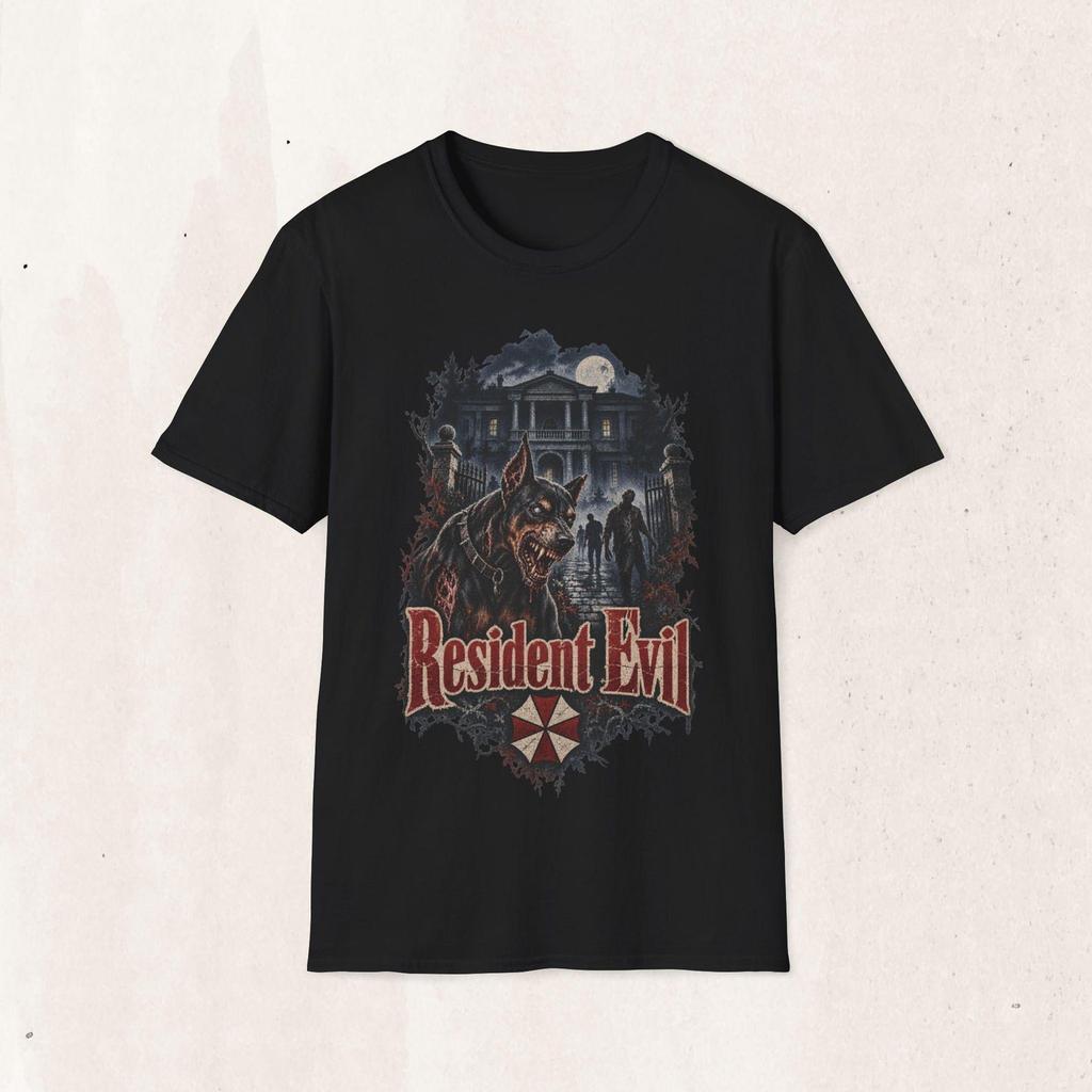 Resident Evil Moonlit Mansion Horror Tee, Distressed Gamer Apparel (Unisex Cotton)