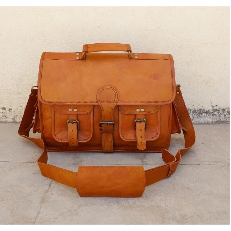 Briefcase Vintage Leather Satchel Messenger Bag Laptop Handmade Brown