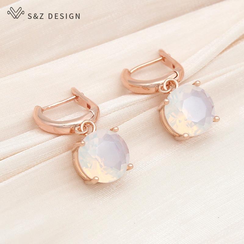 Fashion Classic Round White Green Opal Drop Earrings Jewelry Sets For Women Girl Wedding Party Elegant Pendant Necklace