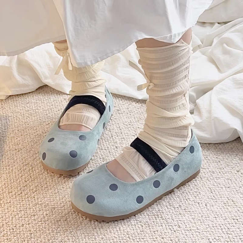 

Милые маленькие горошки~ маленькие свежие туфли-лодочки с круглым носком и неглубоким вырезом, с юбкой, женские туфли на низком каблуке с мягкой подошвой, Мэри Джейн на одной педали 40 синий