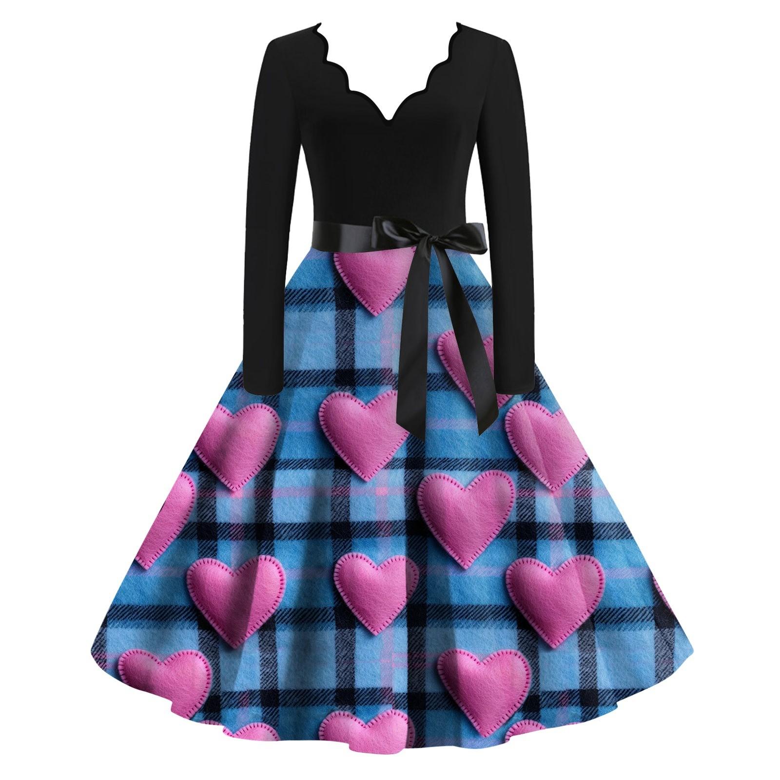 

Женское облегающее платье свободного кроя с V-образным вырезом и длинными рукавами в стиле «День святого Валентина» с принтом в виде сердец L синий