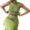 Lime Green Ribbed Knit Crop Top and Long Skirt Set