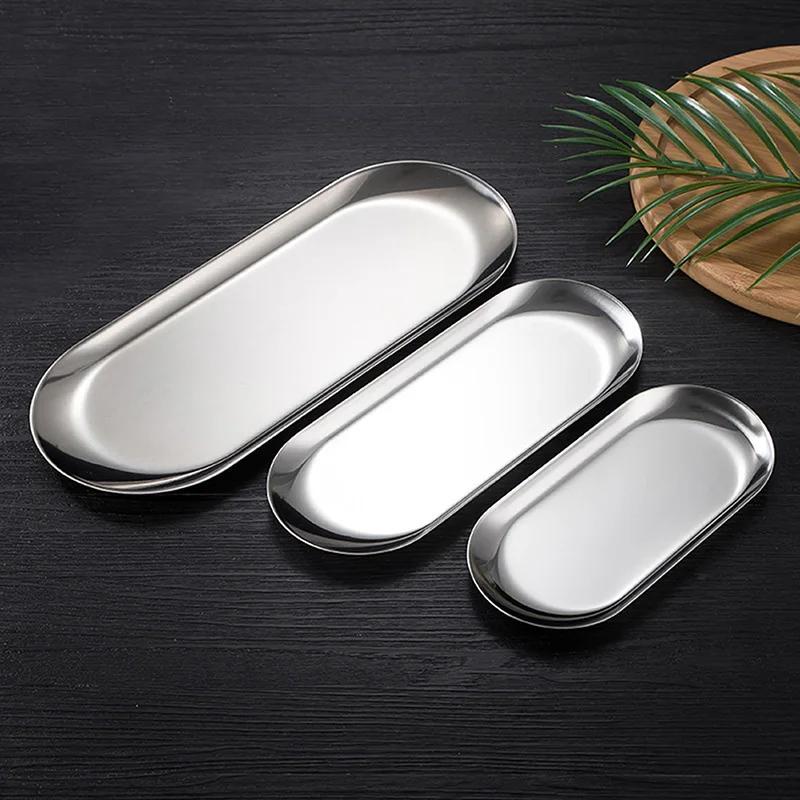 Stainless Steel Dining Dish Plate Tray Jewelry Cosmetic Decorative Trays Organizer Snack Nut Fruit Cake Holder Storage Kitchen