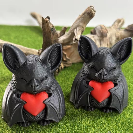 Cute Red Heart Bat 3D Printed Halloween Decoration Novelty Tabletop Sculpture for Spooky Party Haunted House Holiday Decor Fun Gift for Kids & Bat