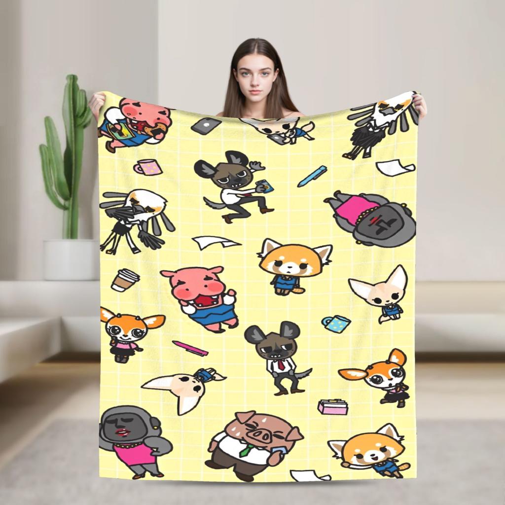 Cartoon Cute Aggretsuko Graffiti  Blanket Quality Warm Soft  Bedding Throws Winter Picnic Couch Chair Sofa Bed Graphic Bedspread