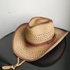 Holllow Cowboy Straw Hat Women Men Summer Handmade Vintage Hollow Western Brim Sun Protection Fisherman Mountaineering Bohemian