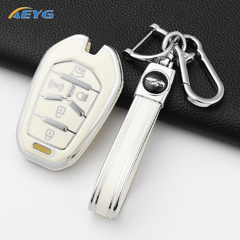 Soft Tpu Car Remote Key Case Cover Shell Fob For Ssangyong Rexton Y400 Y450 G4 5 Buttons Protector Keyless Keychain Accessories