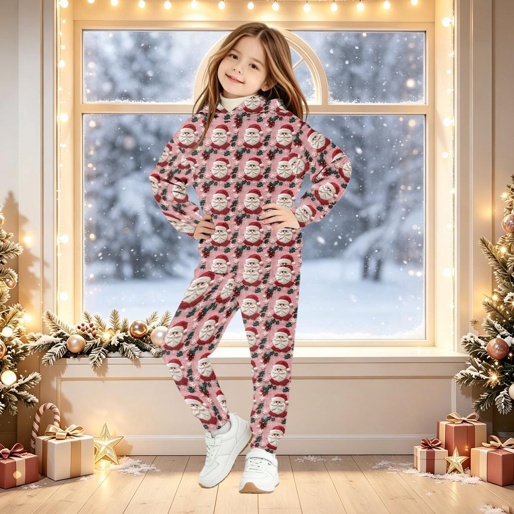 Kids Christmas Print Hoodie Set - Children's Hooded Pullover Top for Boys and Girls