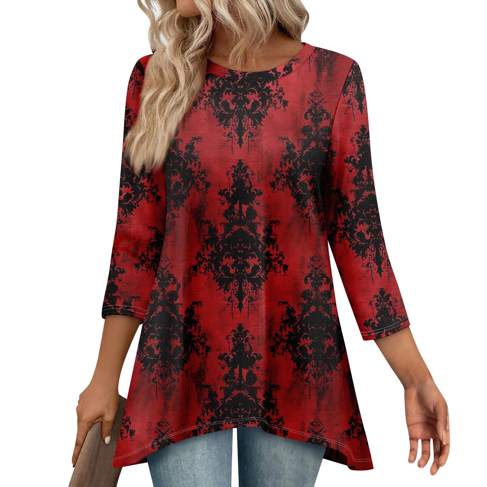 

Туники для женщин Свободного кроя Топы с принтами Рукав 3/4 Женские топы с асимметричным подолом M