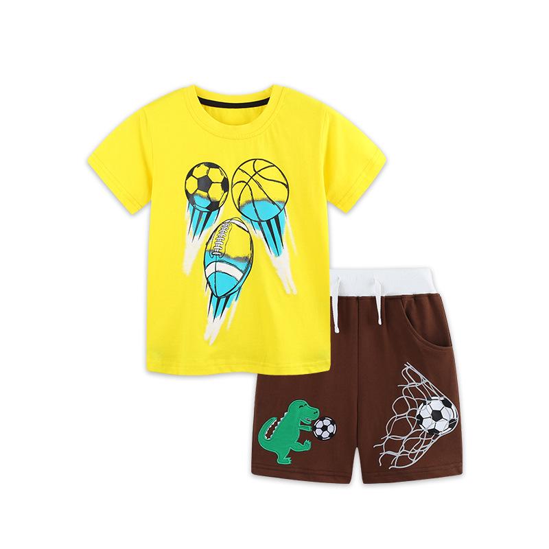 European & American Style Boys' Casual Knit Cotton Shorts & T-shirt Set - Toddler 2-Piece