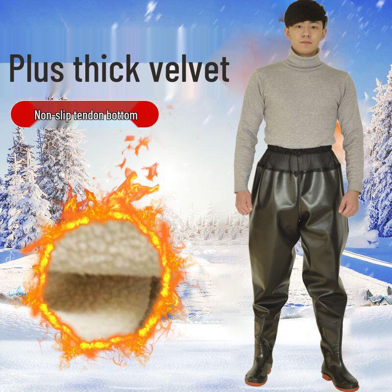 Insulated Waterproof Fleece-Lined Waders: Half-Body, Full-Body, Wear-Resistant Fishing Pants with Leather Reinforced Crotch