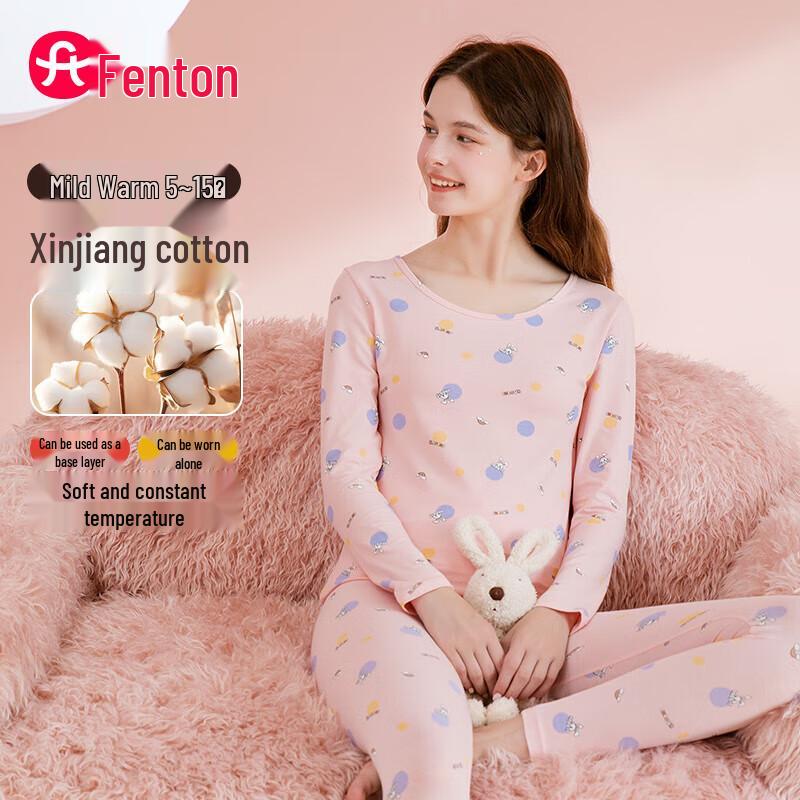 FENTENG Damen Thermo-Unterwäsche-Set aus reiner Baumwolle mit Cartoon-Print