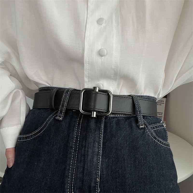 Chic Suede No Hole Waist Belt With Rectangular Center Bar For Effortless Outfits