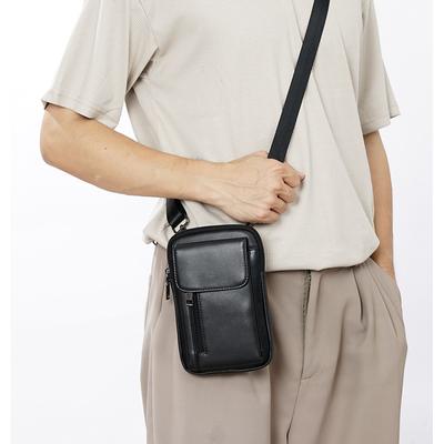 Echtes Leder Handytasche Herren Casual Pendler Fanny Pack Fetal Rindsleder Trend Vertikale Kreuz Schulter Tasche,