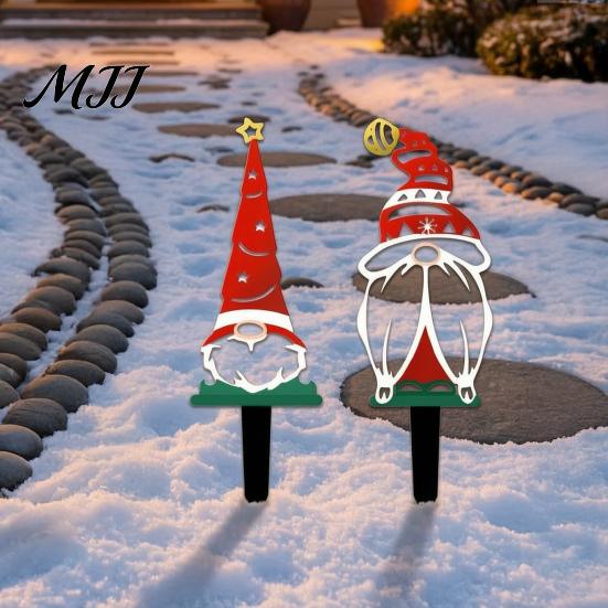 Christmas Landscape Accents 4Pcs Metal Gnome Garden Stakes, Outdoor Decorative Iron Yard Signs, Weather Dwarf Signs Resistant Sculptures