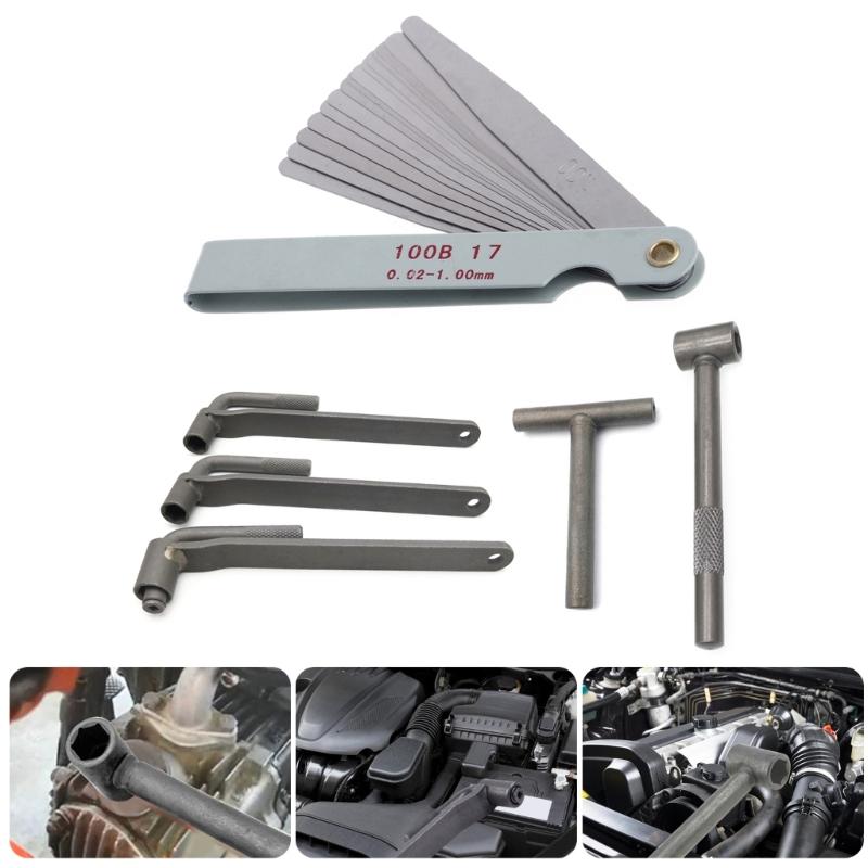 Motorcycle Scooters Engine Valves Screw Repair Wrench Adjusting Square Hexagonal Hole Spanner Tool with Feelers Gauges