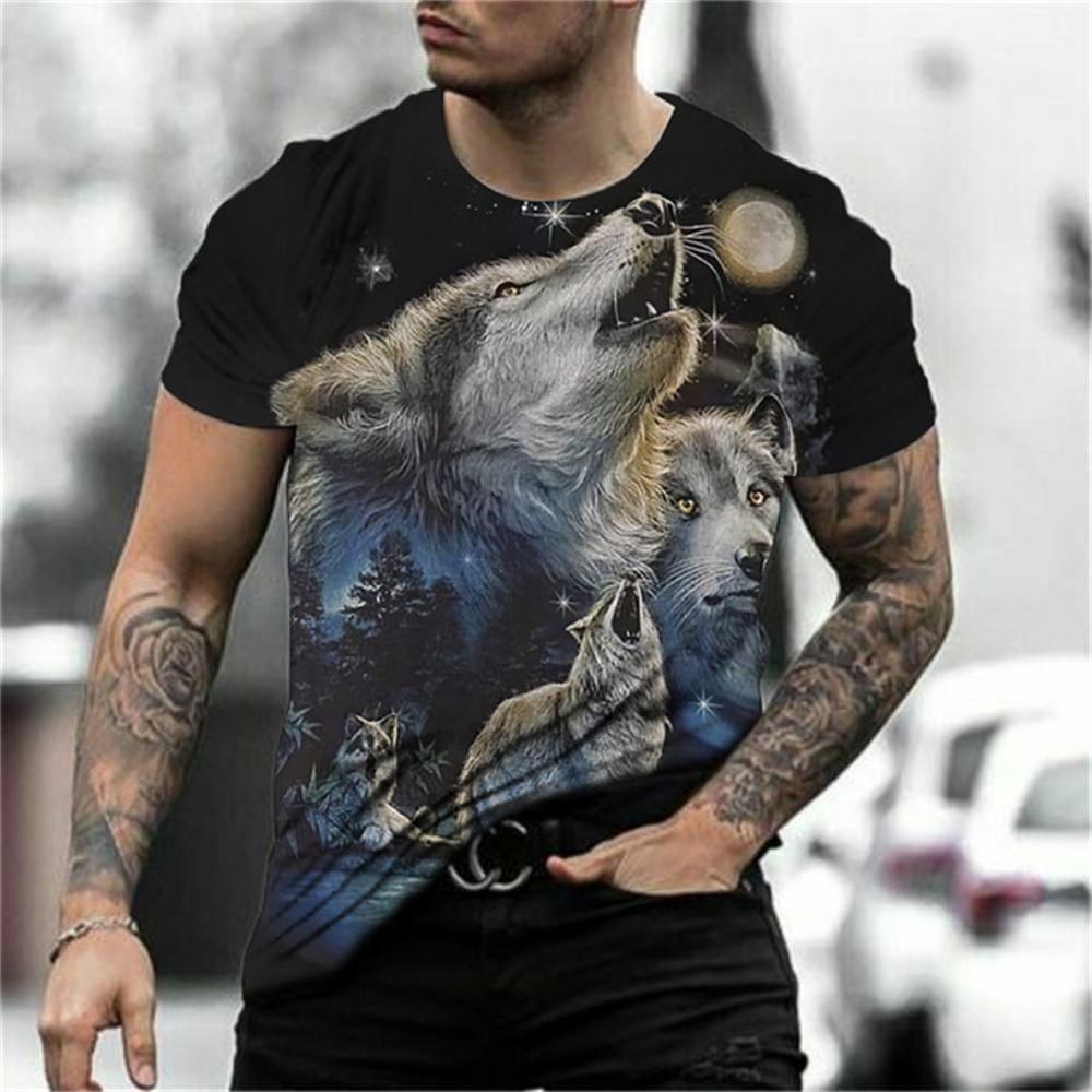 Animal Wolf męskie t-shirty główna ulica 3d drukuj krótkie rękawy top w stylu vintage T Shirt dla mężczyzn odzież ponadgabarytowa koszulka uliczna lato
