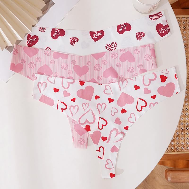 TERMEZY Damen Sexy Nahtloser Tanga Niedrige Taille Herzmuster Höschen Yoga Atmungsaktive Körpernahe Slips