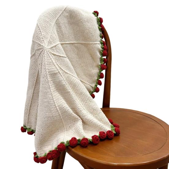 Crochet Rose Bouquet Blanket Handmade Rose Bouquet Throw Blanket Crocheted Roses Bouquet Sofa Blanket for Bed Decor Romantic Gift