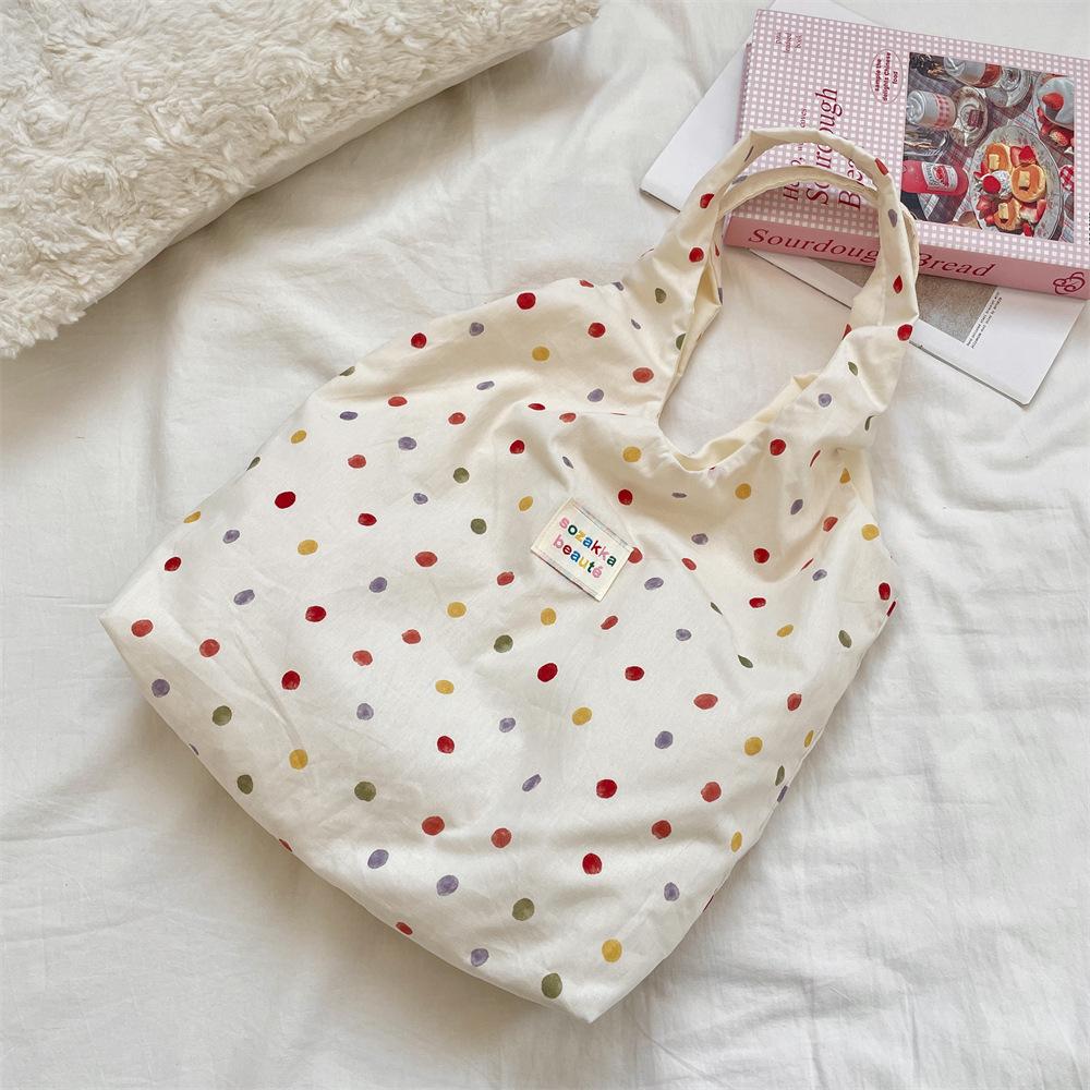 Torba Płócienna w Kropki 4 Kolory Duża Torba na Ramię dla Dziewcząt Torba na Codzienne Zakupy Torba na Ramię dla Ucznia do Szkoły do Pracy