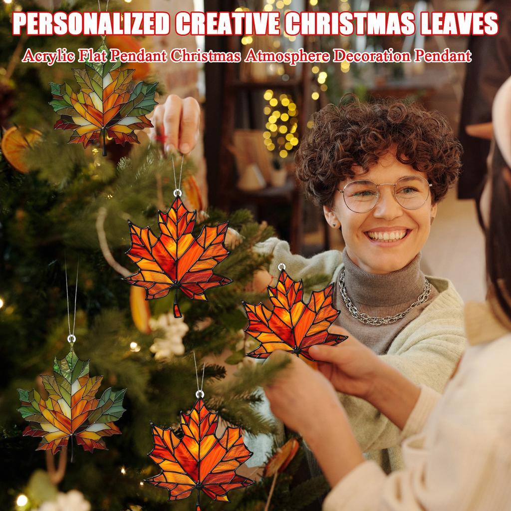 2D Personalized Creative Christmas Leaves Acrylic Flat Pendant Christmas Atmosphere Decoration Pendant