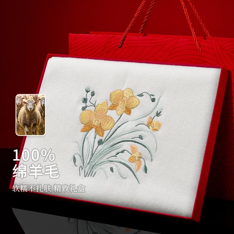 Mid-Autumn Winter Thickened Warm Embroidered Flower Wool Scarf Shawl Female Elegant High-end Gift Scarf