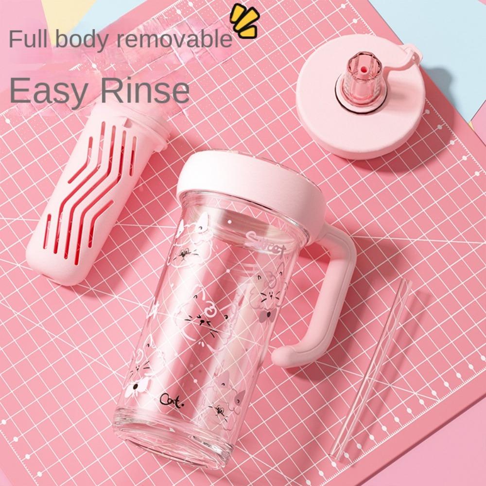 800ml Cartoon  Water Cup with Straw Milk Tea Cup Cartoon Plastic Water Bottle  Summer