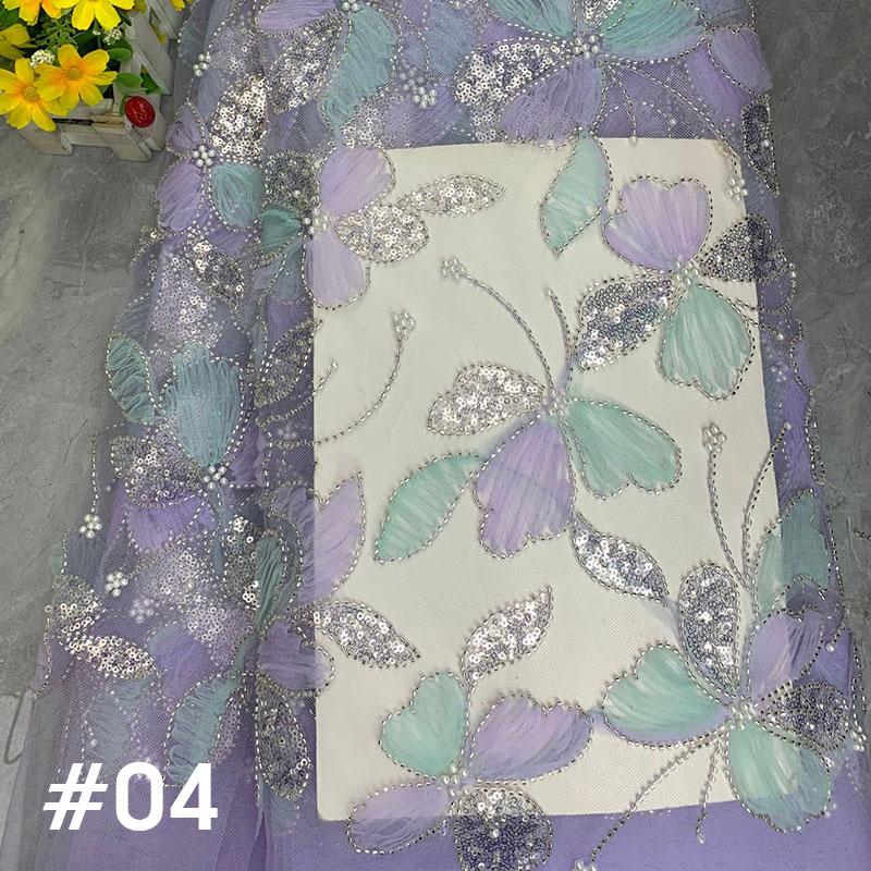 1 Yard Luxury Mesh Bead Tube Sequin Embroidery Fabric African Nigerian Tulle Fabric Diy Bridal Wedding Stage Evening Party Dress