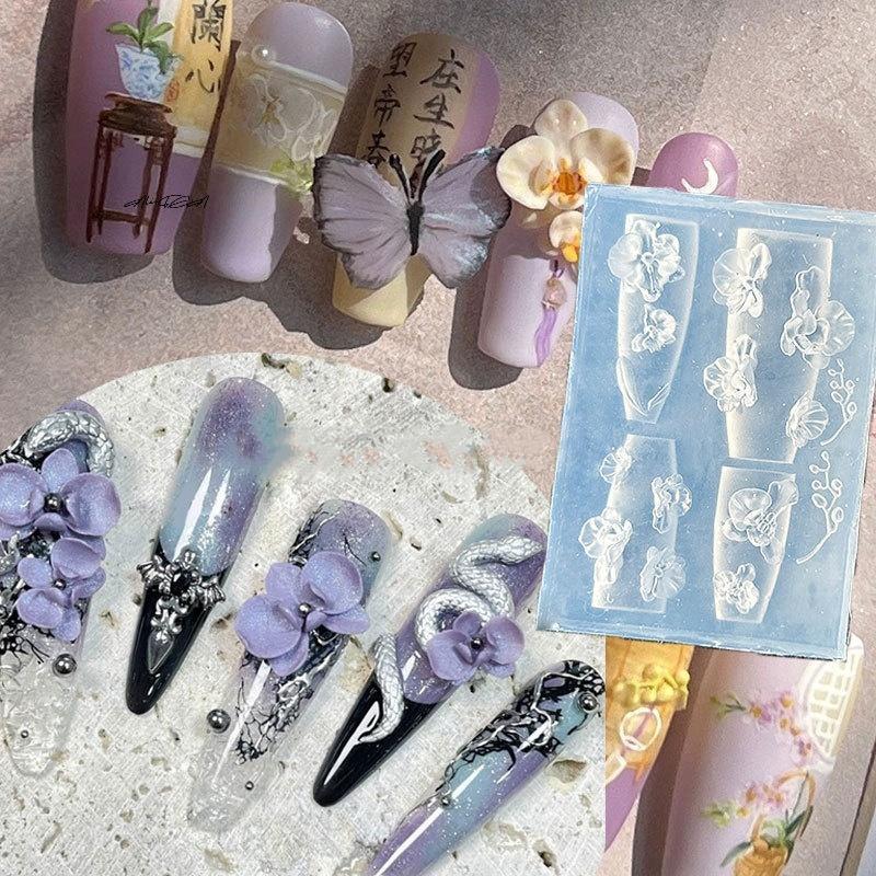 3D Flower Silicone Nail Mold Sweet Bow Rose Nail Art DIY Decorations Stamping Plates Manicure Design Tools for Creative Home Use