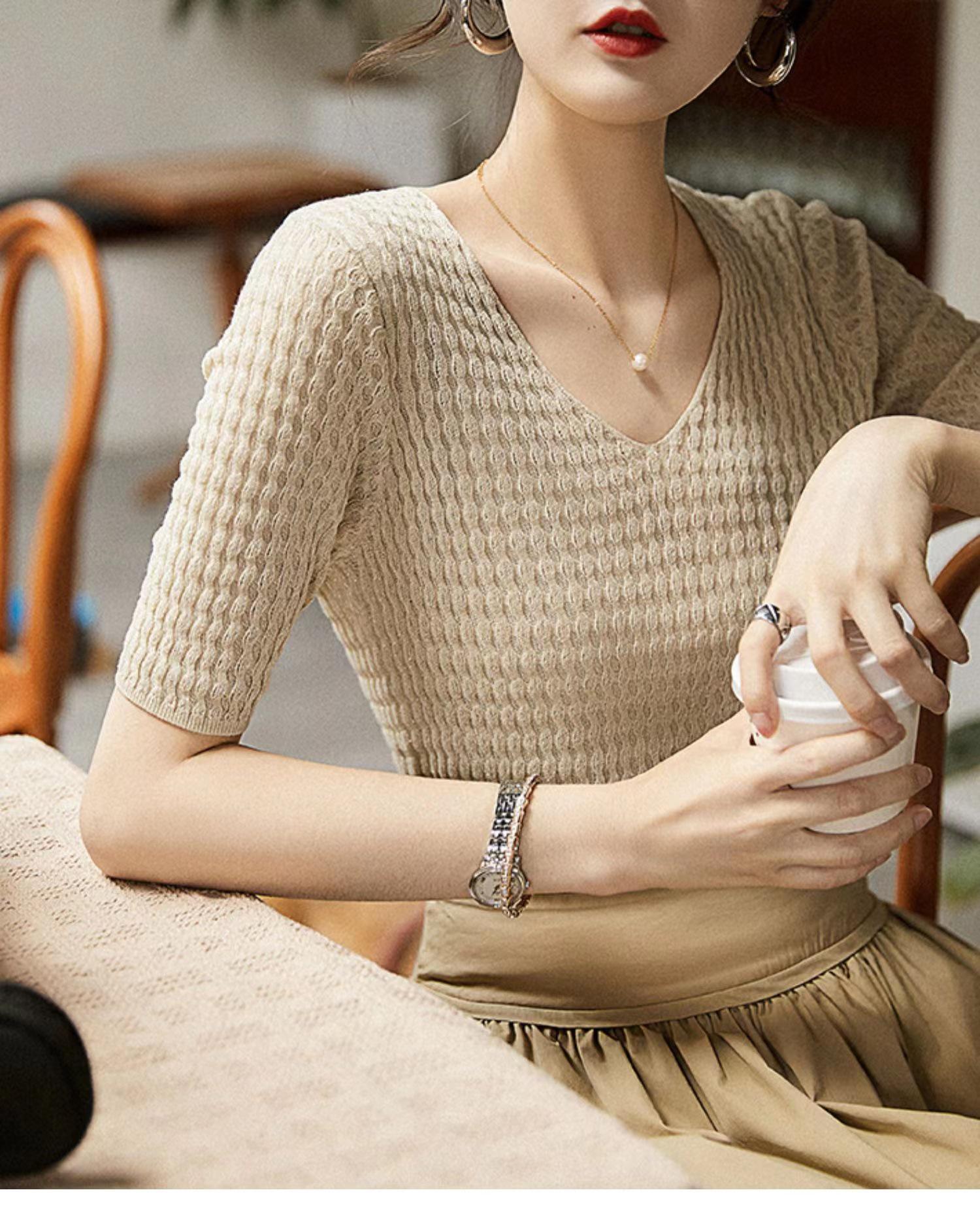 

2024 Женская летняя футболка премиум-класса для похудения с коротким рукавом XL абрикосовый