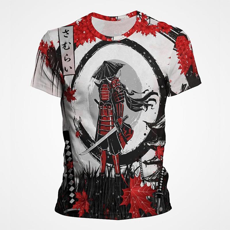 Vintage Samurai Ink Wash Graphic T Shirts For Men Women 3d Printing Short Sleeve Mens Tee Top Streetwear T shirt Tee