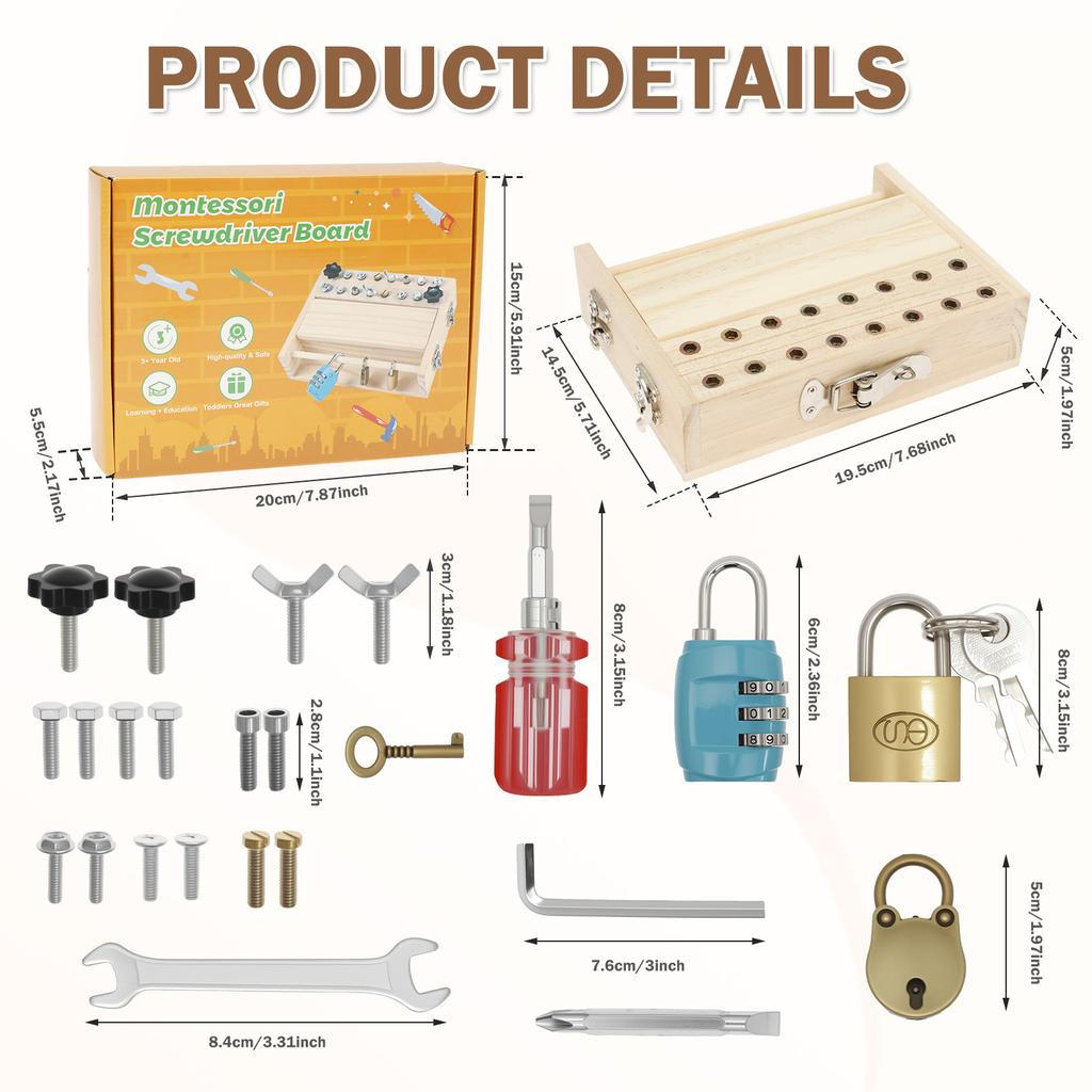 Wooden Screwdriver Board Toy Portable Screwdriver Board Learning Toy Educational Present for Travel 3 to 8 Years Old Kid