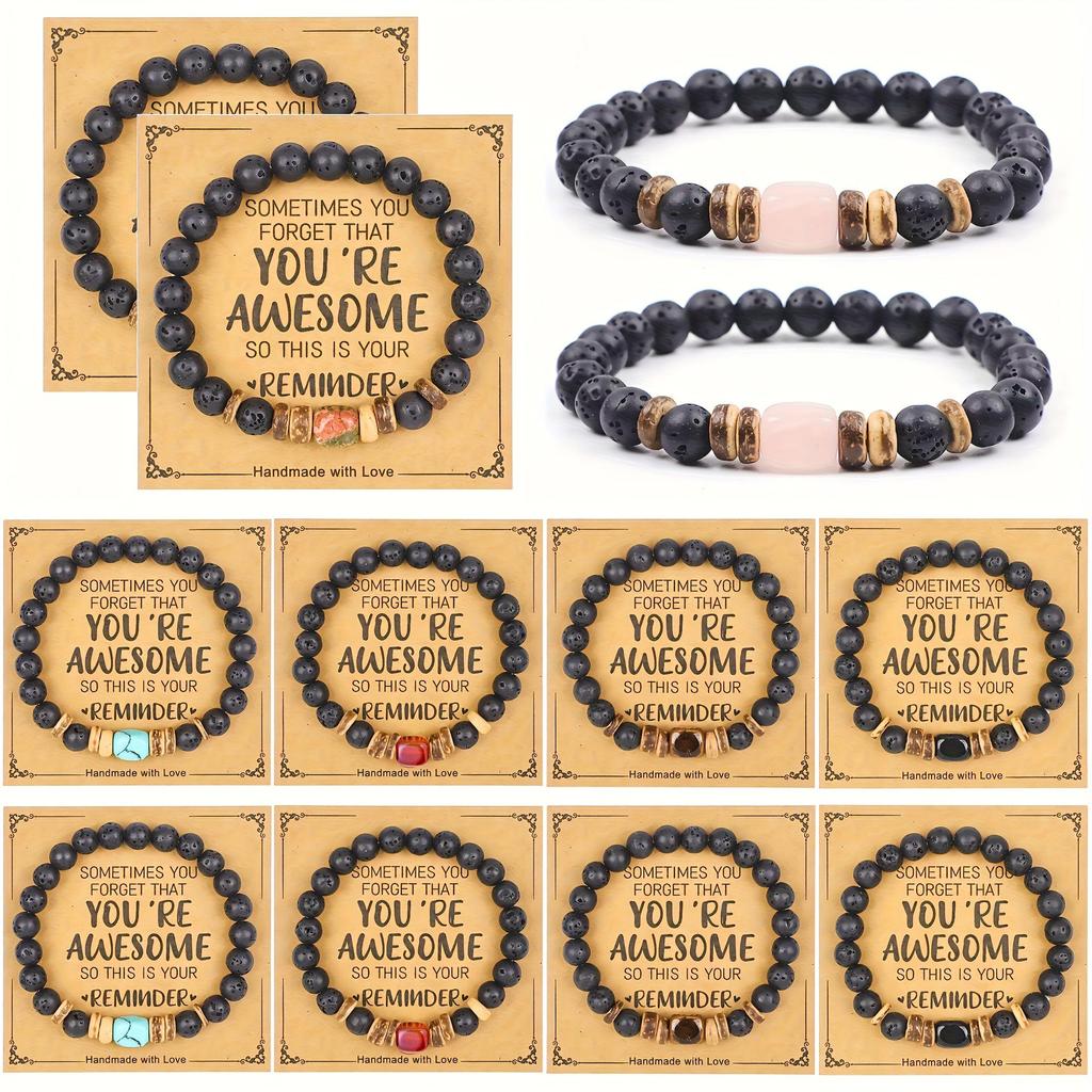 Armband Quadratisch aus Vulkanstein & Achat mit Kokosnussschalenperlen