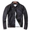 Reddish-brown Top Layer Cowhide Leather Men's Vintage Wash Made Old Short Lapel Denim Coat