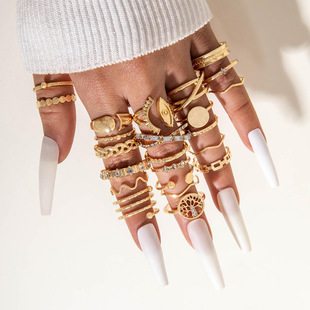 Fashion Jewelry Vintage Carved Sun Feather Cross Black Gemstone Ring Multi-piece Set Set