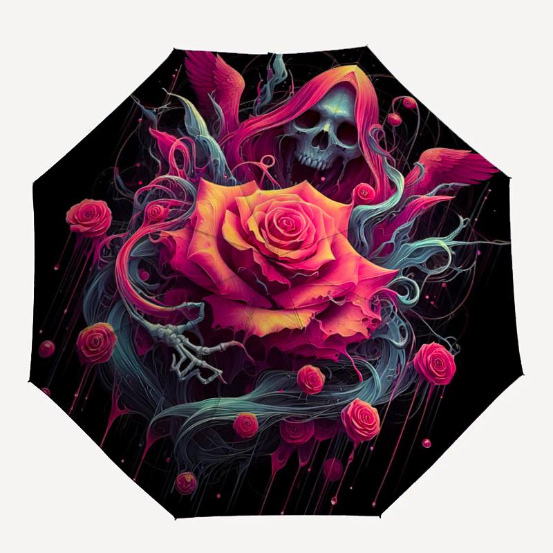 1pc Gothic Rose Automatic Opening and Closing Umbrella, Lightweight 3-Fold, With Cute Cartoon Characters, Suitable for Home, Outdoor and Daily Us