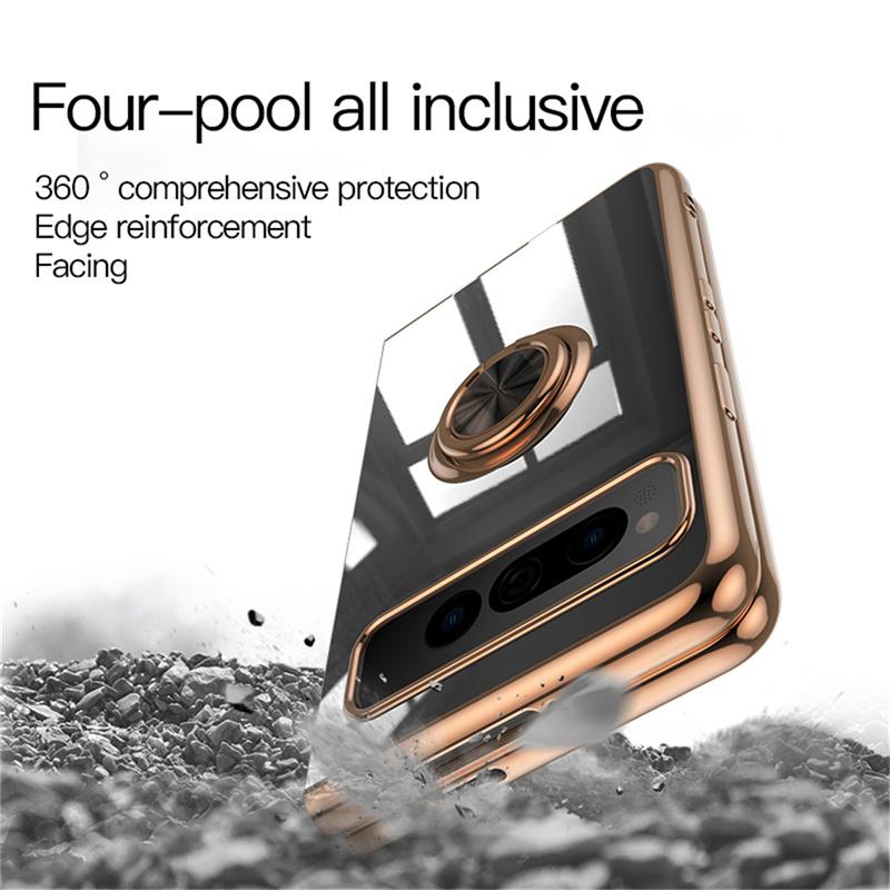 Shockproof Plating Ring Holder Phone Case for Google Pixel Fold Protective Stand Back Shell Luxury Full Protection Cover