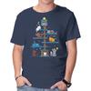 Unisex Crew Neck T-Shirt Christmas Tree House Cats Graphic Short Sleeve Casual Tee