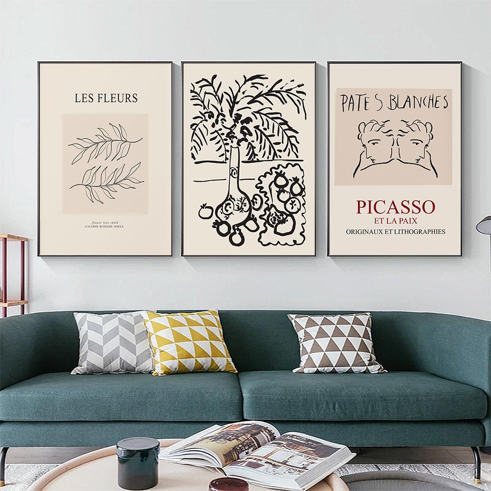 Abstract PICASSO Poster Mid Century Botanical Canvas Painting Neutral Art Print Modern Wall Picture For Living Room Home Decor