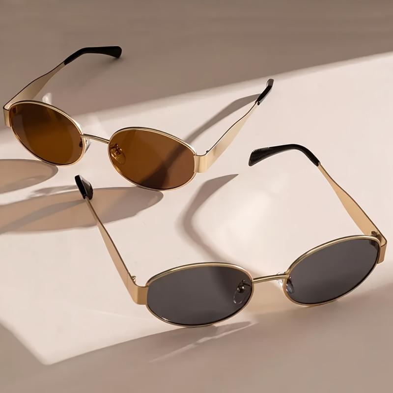 2 Pairs Fashionable and Trendy Eyewear Set, Retro Oval Metal Frame Travel Glasses Suitable for Both Men and Women