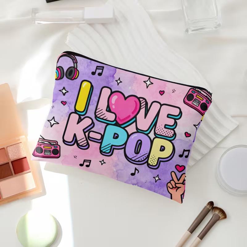 K-POP Themed Makeup Toiletry Organizer Bag Double Sided Idol Characters Travel Home Storage for Cosmetics Skincare Jewelry Gift
