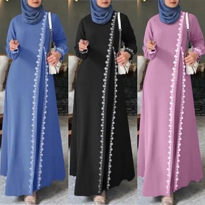 Robe Longue Dentelle pour Femme Musulmane Mode Manches Longues Gilet Robe Décontractée Printemps pour Femme