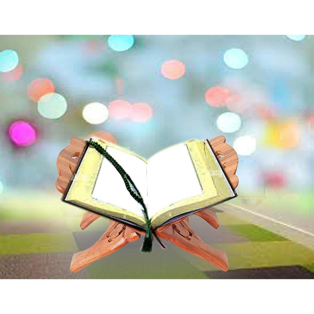 Wooden Hand Carved Holy Book Stand – 13 Inch Rehal for Quran, Bible, Gita, Ramayana & Guru Granth Sahib