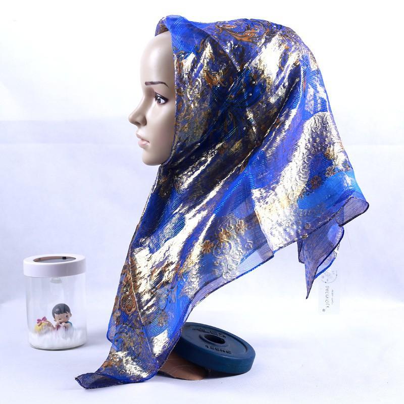 Silk Square Scarf Women Floral Print Embellished Rhinestone Cutwork Woven Headwrap Lightweight Accessory Street Style