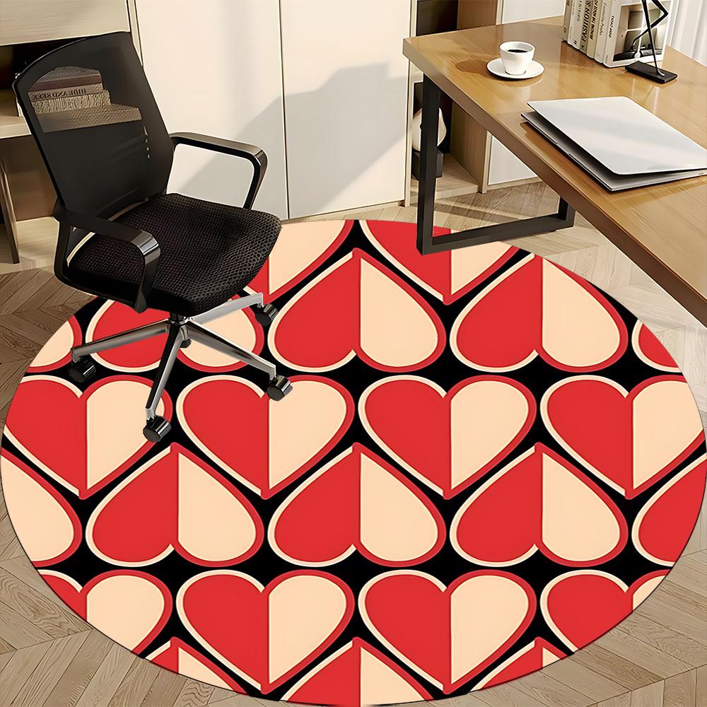 1pc Heart Print Office Round Rug, Carpet for Office, Gaming, Lightweight Round Floor Mat yy260208016