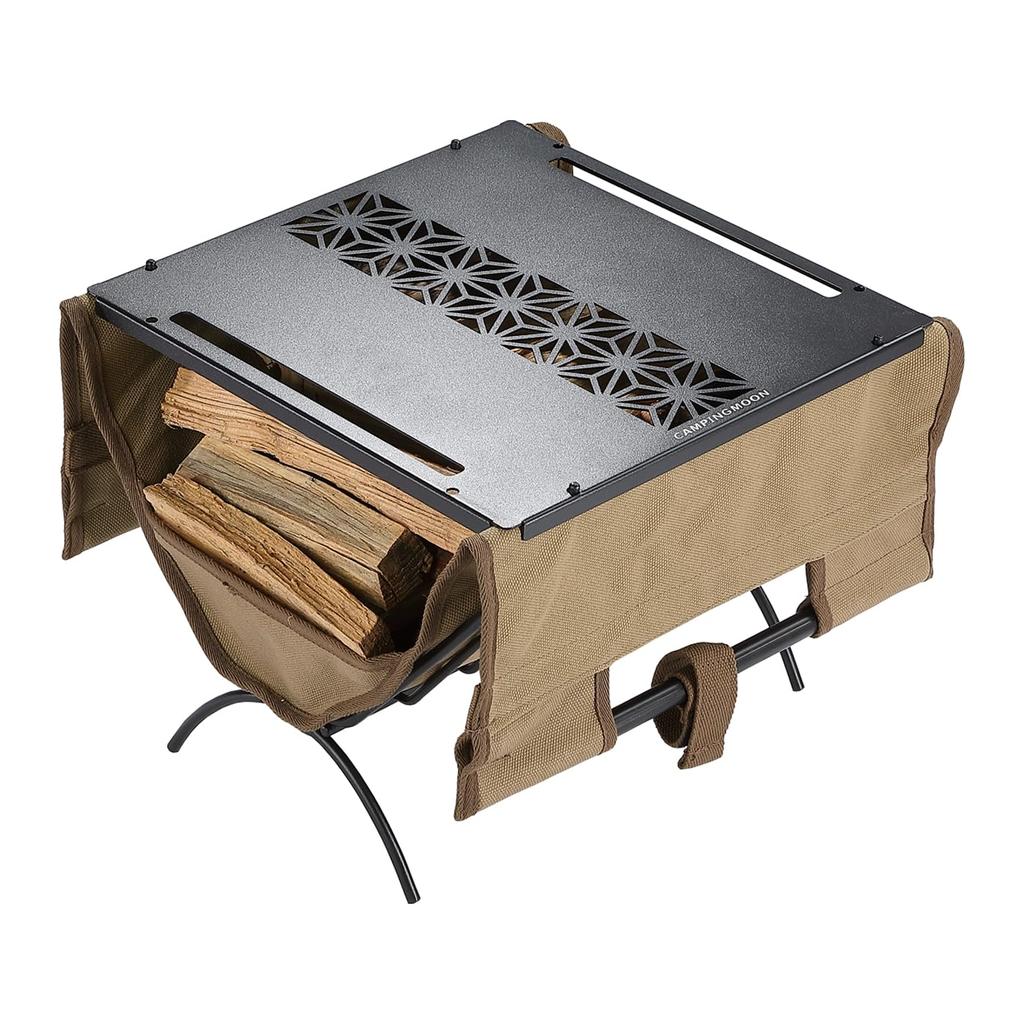 CAMPING MOON Firewood Rack with Top Plate for Field Firewood Rack Table Bonfire Side Table Black Log Carry TAB-285