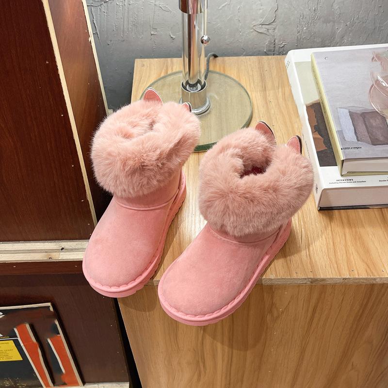 

Зимние новые детские зимние сапоги для девочек, плюс бархатные короткие сапоги принцессы для девочек, теплая детская хлопковая обувь для детей 35 розовый